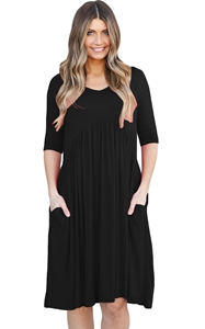 BY61653-2 Black 3 Sleeve Draped Swing Dress